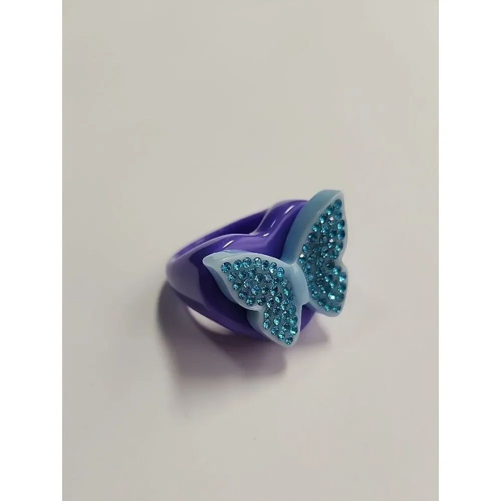 Sparklemuse Acrylic Crystal Butterfly Heart Ring Size 9